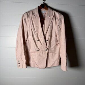 Evereve Lenox Blazer Pink Sz L 100% Cotton Double Breasted 4 Silver Buttons